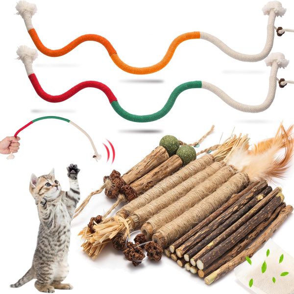 Cat Chew Toys, Silvervine Sticks & Rope for Dental Care (21 Pack)